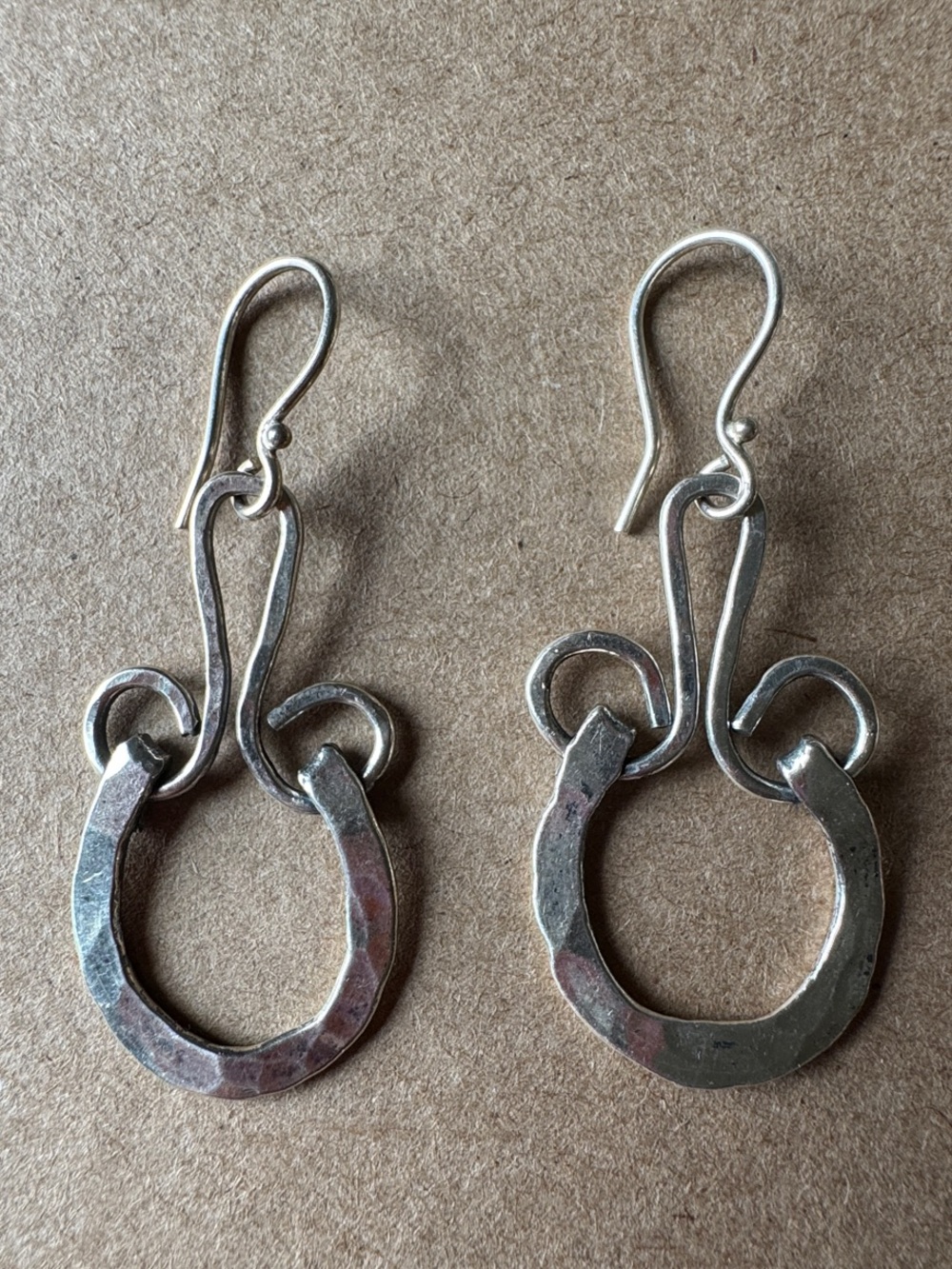 Sterling Silver Hammered Horseshoe Drop Earrings - Unbranded